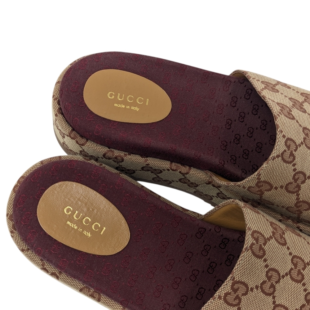 Gucci Angelina Burgundy Ruggine GG Monogram Logo Platform Slide Sandal EU 39 - Picture 4 of 9